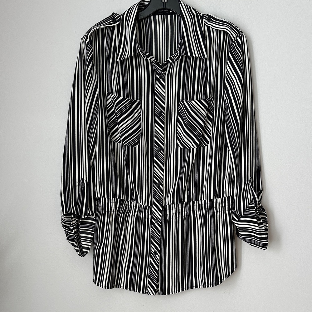Notations Black and White Striped Women's Top size M